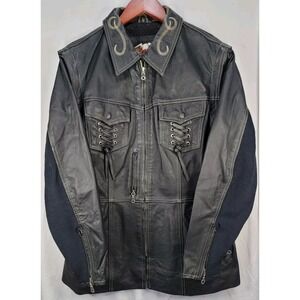 Womens Harley Davidson Black Leather Convertible‎ Jacket Vest Motorcycle Mesh